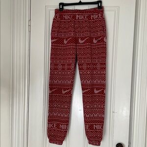 Nike joggers sweatpants holiday print red white size small